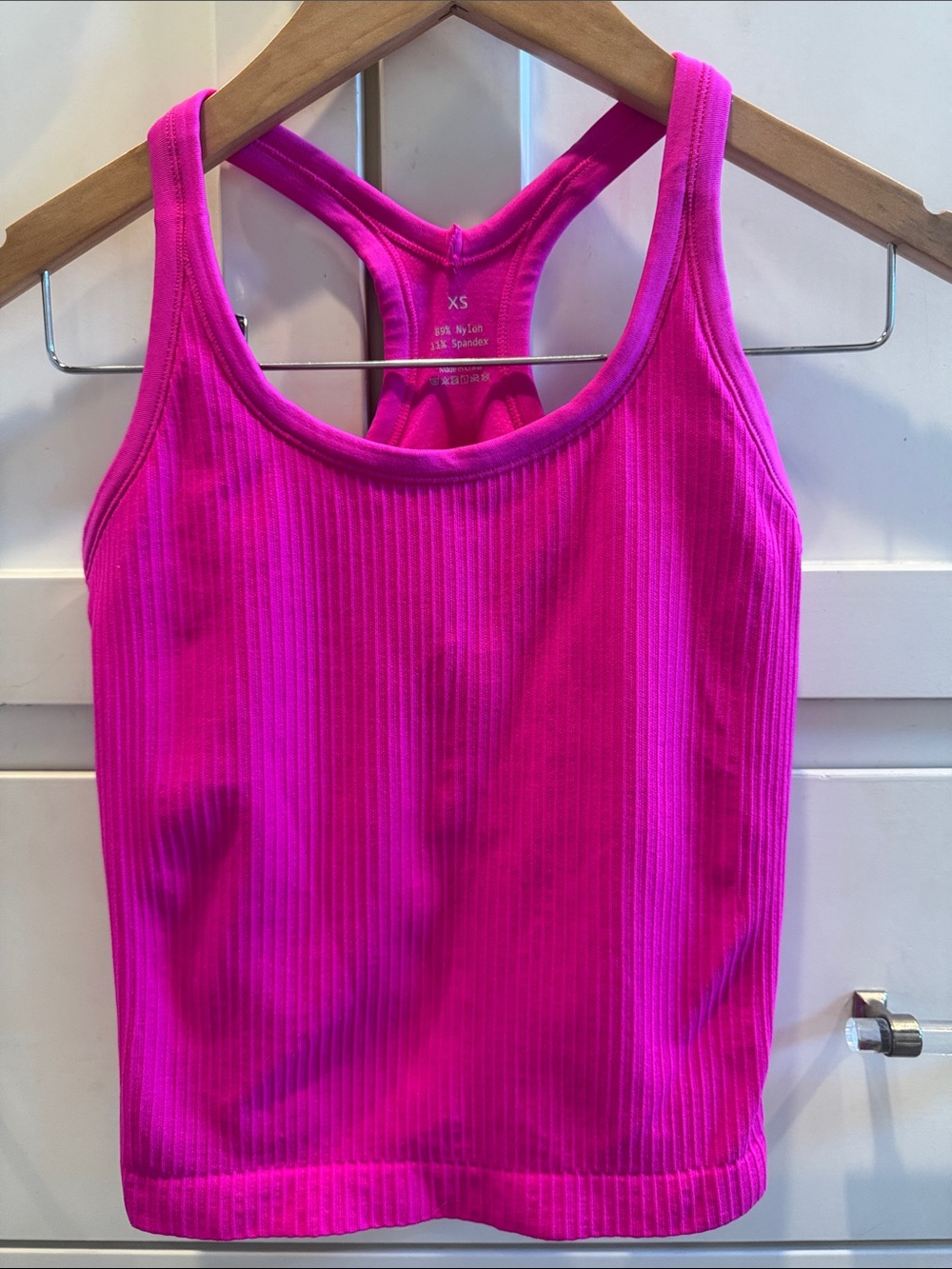 XS Bright Pink Ribbed Racerback Tank Top